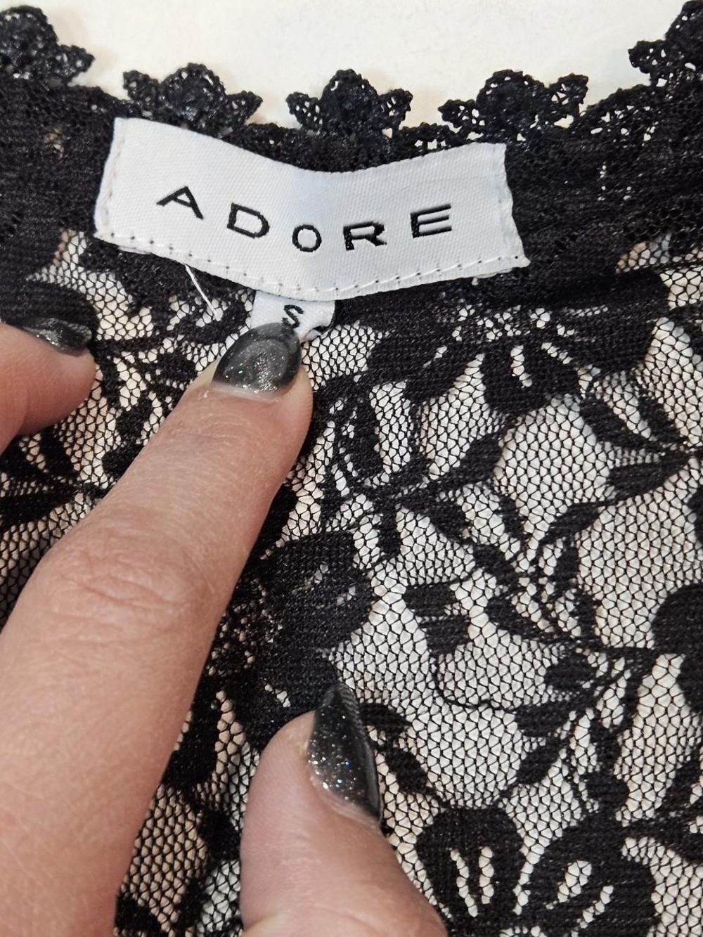 Adore Black Sheer Lace Button-Front Whimsy Blouse with Velvet Tie Bow Fairy Goth - Picture 3 of 4